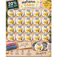 Tasarım Minikutunuz 20’li Haftanın Yıldızı Rozet Seti – 44 mm Iğneli Öğrenci Motivasyon Rozeti – Öğretmen Sınıf Ödülü