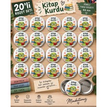 Tasarım 20’li Kitap Kurdu Rozet Seti – 44 mm Iğneli Yaka Rozeti – Öğrenci Motivasyon ve Okul Etkinlik Rozeti