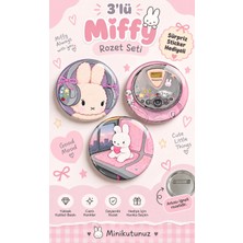 Tasarım Minikutunuz 3’lü Miffy Temalı Iğneli Yaka Rozeti Seti – Sevimli Tavşan – Sürpriz Sticker Hediyeli