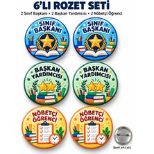 Tasarım 6’lı Sınıf Görev Rozeti Seti – 2 Sınıf Başkanı, 2 Başkan Yardımcısı, 2 Nöbetçi Öğrenci – 44 mm Iğneli Rozet