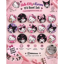 Tasarım Minikutunuz Hello Kitty Kuromi 15’li Rozet Seti 44 mm – Kawaii Anime Çanta Yaka Iğneli Rozet