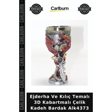 Carlburn Özel Üretim Hediye Dekoratif Bar Ejderha ve Kılıç Temalı 3D Kabartmalı Çelik Kadeh Bardak ALK4373