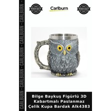 Carlburn Özel Üretim Dekoratif Mutfak Bilge Baykuş Figürlü 3D Kabartmalı Paslanmaz Çelik Kupa Bardak ALK4383