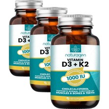 Vitamin D3 + K2 1000 Iu 60 Kapsül | Glutensiz Kolay Yutulabilir Vitamin D3 K2 | 60 Yumuşak Jel Kapsül - 2 Aylık (3 Paketi)