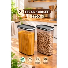 Porsima 5136-1 Antrasit 2'li Erzak Kabı Seti – 2700 ml Sürgülü Kapaklı Füme Bakliyat Saklama Kabı