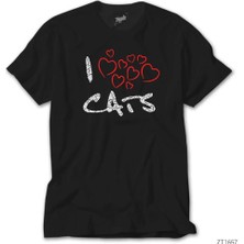 Z zepplin Kedi I Love Cats Siyah Tişört