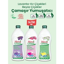 Mom's Green 3'lü Set Bitkisel Çamaşır Yumuşatıcı Lavanta ,Kır Çiçekleri, Beyaz Çiçekler 120 Yıkama  (750 ml x 3)