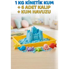 Farbu Oyuncak Eğitici ve Geliştirici Mavi Kinetik Kum 1 kg 6 Parça Oyun Kalıbı ve Kum Havuzu Oyun Seti
