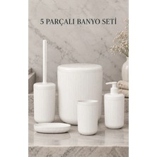 Okyanus Home Linea Yuvarlak Banyo Seti - Dayanıklı Plastik, Beyaz Çizgili, Dekoratif ve Paslanmaz Tasarım