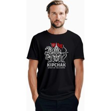 Z zepplin Kıpçak Atlı Okçu Türk Bayraklı Baskılı Siyah Tişört