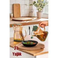 Porsima 5321 Şeffaf Borosilikat Cam Zeytinyağ Şişesi - Yağlık ve Sirkelik Seti Yeşil 1lt (2ADET)