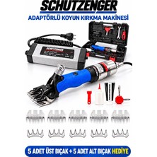 SCHUTZENGER 5 Takım Bıçak Hediye Adaptörlü Koyun Kırkma Makinesi Çelik Isınmaz Metal Şanzıman Profesyonel 6000X Mavi
