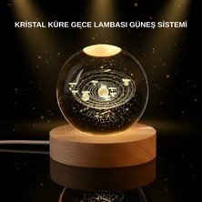 Hace Bazaar LED Işıklı Kristal Küre Ahşap Standlı Dekoratif Gezegen Model