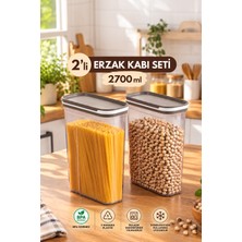 Porsima 5136 Bej 2'li Erzak Kabı Seti – 2700 ml Sürgülü Kapaklı Şeffaf Bakliyat Saklama Kabı