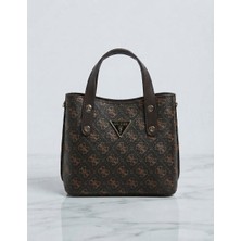 Linas Collection Monogram Desenli Kahverengi Detaylı Askılı Kadın El ve Omuz Çantası