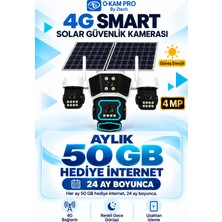 O-Kam Pro 4g Solar 4 Lens Ptz Güvenlik Kamerası – 2 Yıl Geçerli 50 GB  Internet Hediyeli, 355° Hareket, Renkli Gece Görüşü, Çift Yönlü Ses, Hareket Algılama, Çift Yönlü Ses, Hareket Algılama