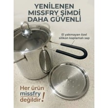 Missfry 2 Litre Paslanmaz Çelik Haşlama Kızartma Tenceresi Silikon Saplı 14 cm Ebatlı Isı Yalıtımlı