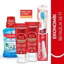 Colgate Optic White Kahve, Çay Kullananlar 50Ml 2'Li Diş Macunu, Orta Diş Fırçası, Ağız Bakım Suyu 500Ml