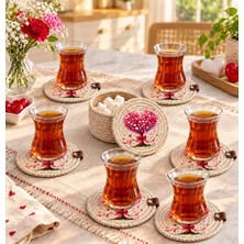 Kız Desenli Çay Kahve Fincan Kupa Mum Altlığı Seti Supla 7 Parça – 6 Bardak Altlığı ve 1 Şekerlik Sepeti