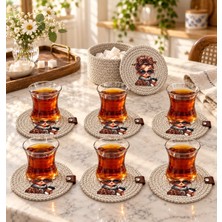 Kız Desenli Çay Kahve Fincan Kupa Mum Altlığı Seti Supla 7 Parça – 6 Bardak Altlığı ve 1 Şekerlik Sepeti