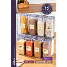 Stile Cucina 1750 ml Etiketli Kare Mega Boy 12’li Erzak Saklama Kabı Seti