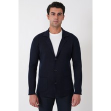 Efor Comfort Fit Esnek Yünlü Düğmeli Lacivert Triko Ceket 05