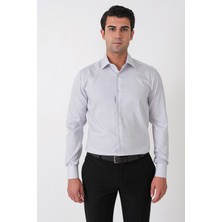 Efor Slim Fit %100 Pamuk Çizgili Gri Gömlek Gk 764