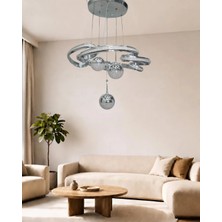 Auraa Aydınlatma Eylül 5li Büyük Modern Ledli Avize Çizgili 3 Renk Power Ledli Krom Kaplama Yatak Odası Salon Mutfak
