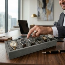 Woodini Gri Flok Kumaş 12'li Saat Kutusu – Yeni Nesil Ergonomik Yastıklı