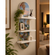 Onyxlab Çiçekli Bahçe ve Kır Evleri Temalı 3 Raflı Oval Duvar Rafı, 70 x 25 Cm, Mdf