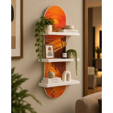 Onyxlab Gün Batımında Çöl ve Deve Kervanı Temalı 3 Raflı Oval Duvar Rafı, 70 x 25 Cm, Mdf