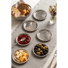 Elegancev Çelik Mini Tabak Seti 6 Adet 11 cm Kahvaltı Tabağı Meze Tabağı Gümüş Renk