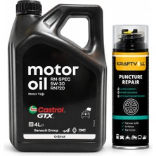 Castrol Motor Yağı Gtx 5W-30 RN720 4 Litre + Lastik Tamir Kiti 400 ml