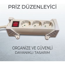 Plasfire 3'lü Anahtarlı Grup Priz Duvar ve Masa Montaj Aparatı – Özel Tasarım Priz Tutucu Stand / Beyaz