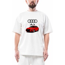 Z zepplin Audi A3 Text Logo Oversize Beyaz Tişört