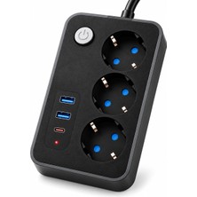 Blic 3’lü Termal Akım Korumalı Uzatma Prizi – 2 Metre Kablolu, 2 USB + 1 Type-C Hızlı Şarj, Çocuk Korumalı, Aç/kapa Anahtarlı Çoklu Priz Grup Priz Grup Uzatma Prizi 3'lü Priz