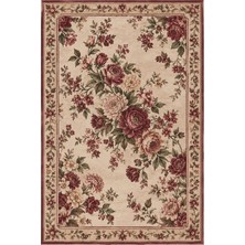 Rugs Modern Halı Auraplus Vintage Botanik Desenli Bej, Kahverengi ve Bordo Ince Dokuma Taban Salon Halısı OZL308