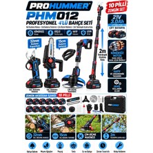 Prohummer PHM012 Akülü Profesyonel Teleskopik Kollu 4lü Bahçe Seti - Dal Budama Makası, Dal Budama Testeresi, Çim Biçme Makinesi ve 2mt Uzatma Kolu 21V 3AH