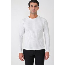 Efor Slim Fit Esnek Pamuklu Dokulu Kumaş Uzun Kollu Ekru Tişört Ts 934