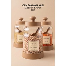 LE Paris 3’lü Set Cam Saklama Kabı | Cam Bakliyat Saklama Kabı | Büyük Boy Erzak Kabı 2650 ml | Kürekli