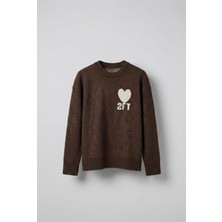 Abluka Online Erkek Desenli Oversize Triko Kazak Kahverengi