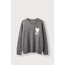 Abluka Online Erkek Desenli Oversize Triko Kazak Antrasit