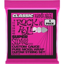 Ernie Ballu Süper Slinky Klasik Rock And Roll Elektro Gitar Dizeleri Saf Nikel Yara 3 Paket Ölçer 9-42