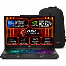 MSI Msı Msı Cyborg 17 B13WGKG-251XTR S2 Intel Core I7 13620H 16GB Ram 1tb SSD RTX5070 17.3" FHD144Hz Windows 11 Pro + Snertech Çanta