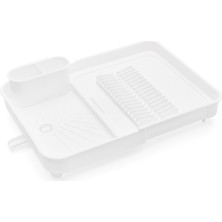 Açılır Kapanır Bulaşıklık Tabaklık, Su Tahliye Oluklu ve Çatal Bıçak Kurutmalıklı-Modern Tasarım Plastik (Beyaz)