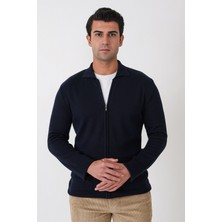 Efor Comfort Fit Fermuarlı Torba Cepli Yünlü Lacivert Hırka Tr 896