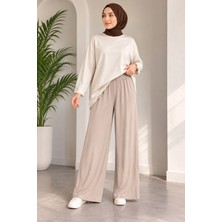 Özne Butik Büyük Beden Bol Paça Likralı Penye Pantalon