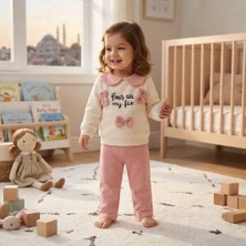Erca Home Tekstil Ürünleri %100 Pamuklu 3ip 2 Li Pamuklu Polar Iç  Örgü Fiyonklu Kız Takım Pembe  12 Ay,18 Ay,2y Kız
