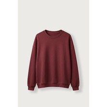 Abluka Online Erkek Oversize Şardonlu Basic Sweatshirt Bordo
