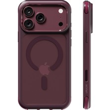 Gm Air iPhone 18 Pro / 17 Pro ile Uyumlu Manyetik Şeffaf Kılıf, Sert Kristal Arka + Yumuşak Silikon Kenar, Airbag Köşe Koruma, Magsafe Uyumlu, Vişne Çürüğü